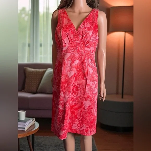 Jones New York. Pink Paisley Cotton Sheath Dress. Signature Stretch. Size M - Picture 1 of 7
